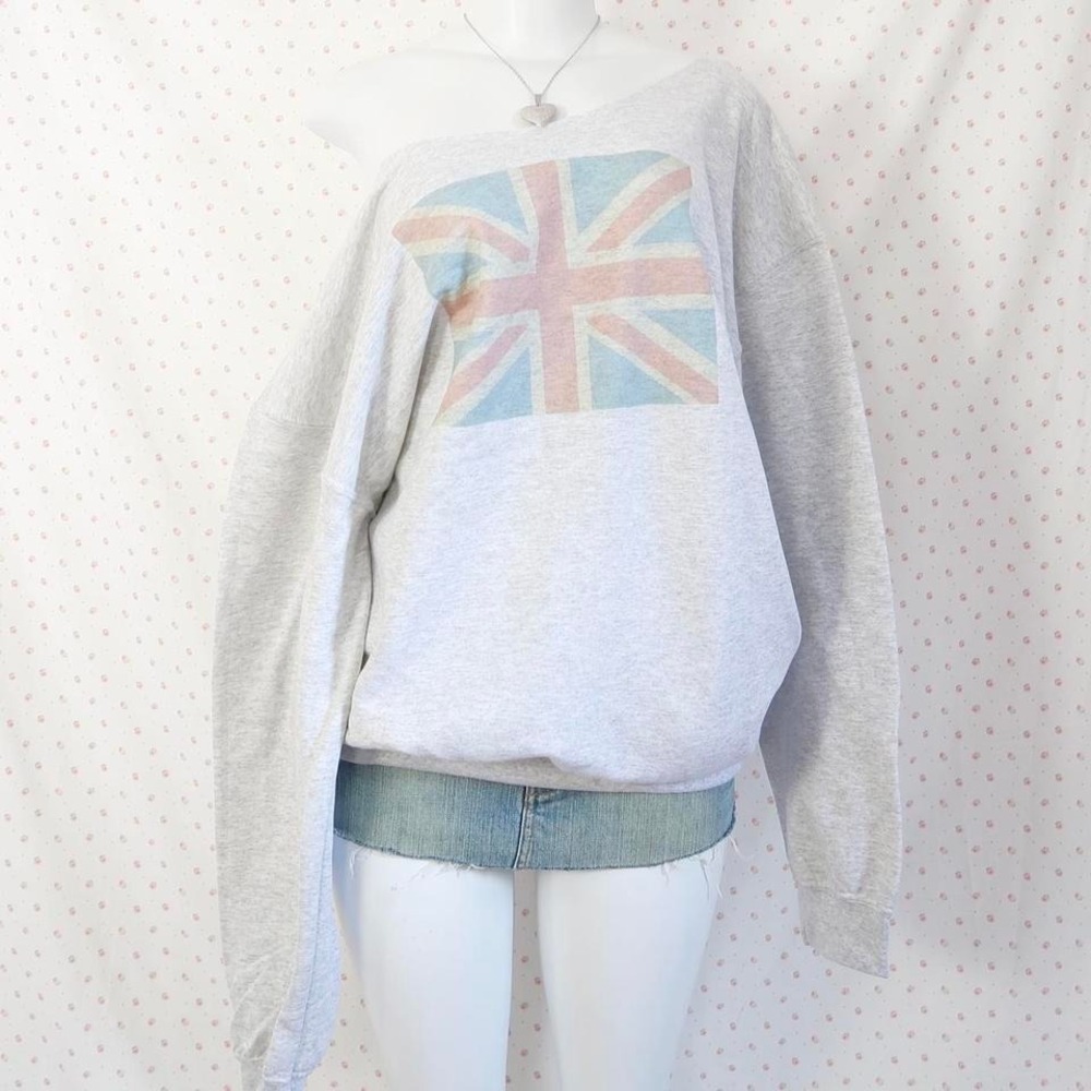 union jack sweatshirt y2k british flag off shoulder sweatshirt indie sleaze top